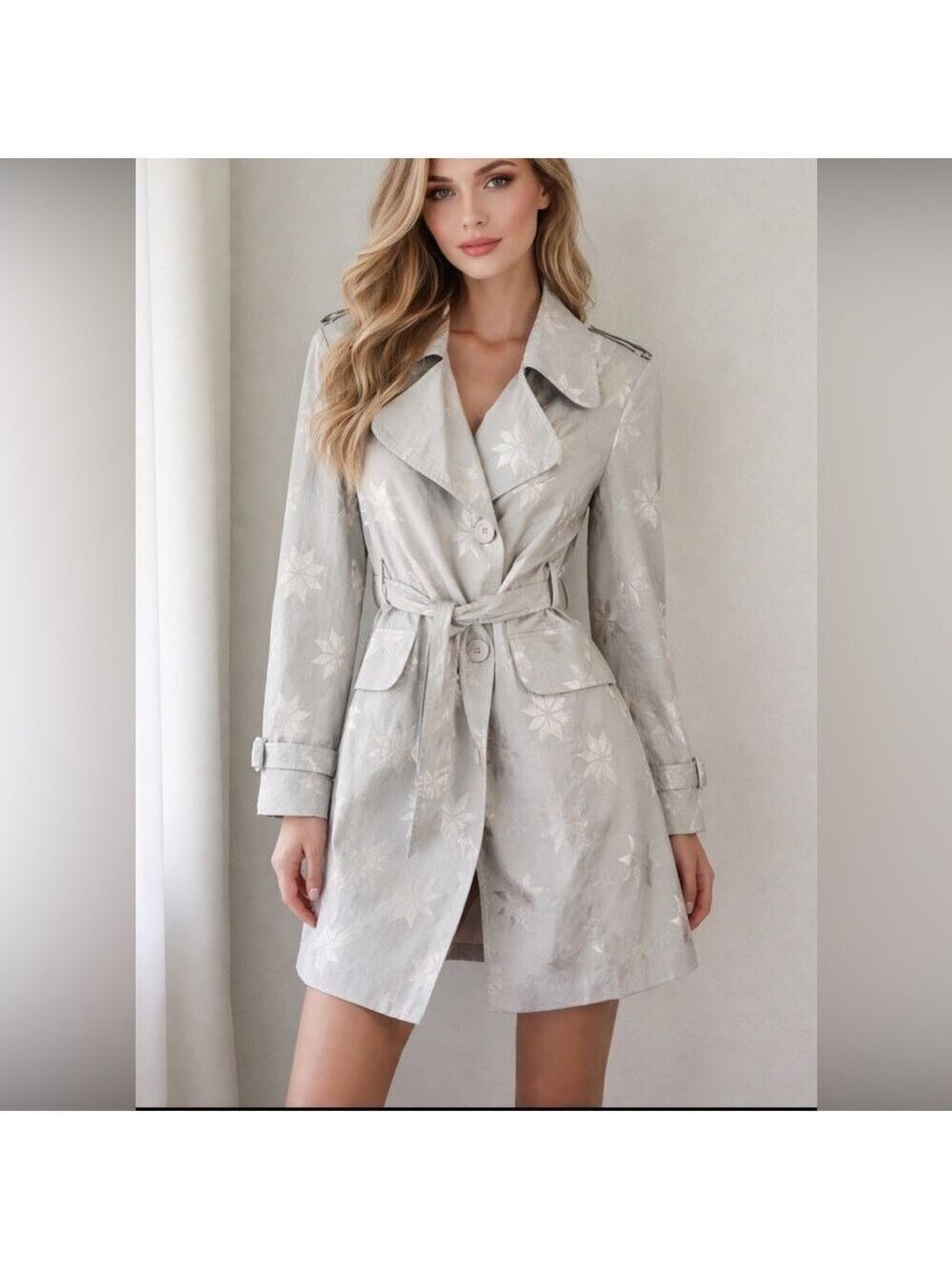 Alberto Malaki designer embossed Floral Patterned lightweight Trench Coat 10